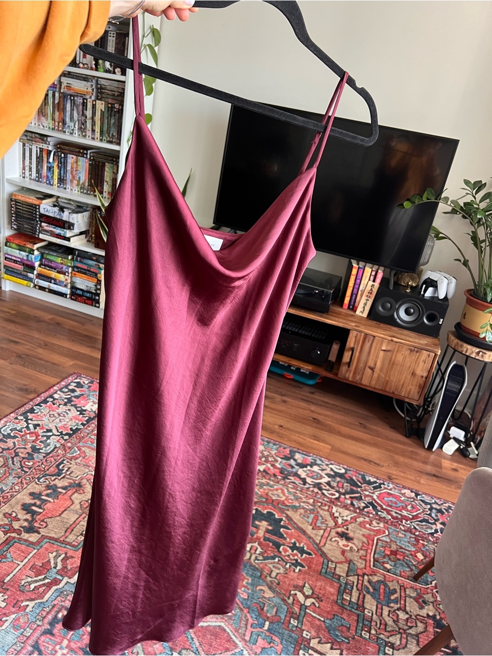 Only Satin Cowlneck Slip Dress in Deep Wine - size L (LIKE NEW) - Picture 7 of 10